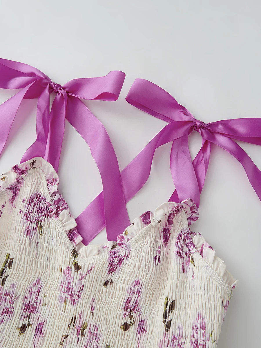 Robe longue d'été pour femmes, sans manches, dos nu, à nouer, imprimé floral, balançoire