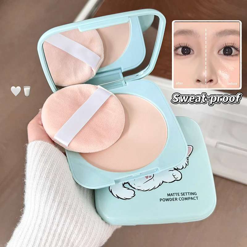 BILY BEAR Matte Setting Powder Compact Oil Control Soft Focus Pressed Powder Long Lasting Face Makeup with Mirror & Puff
