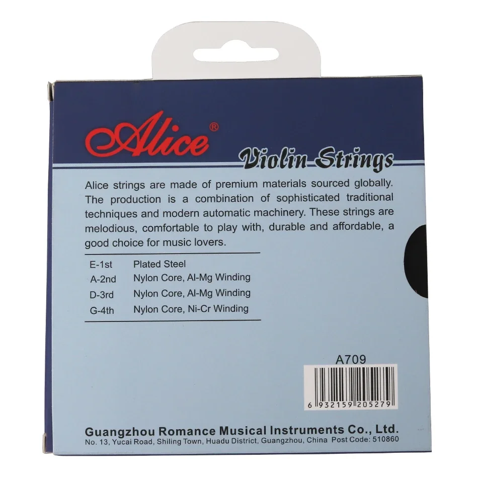 Alice A709 Violin Strings Set Plated Steel Plain String Nylon Core Al-Mg Wound Ni-Cr Winding