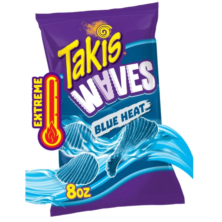 Takis Blue Heat Waves Bolsa de tamaño compartido de 8 oz Chili picante Pimienta Chips de patatas ondulados