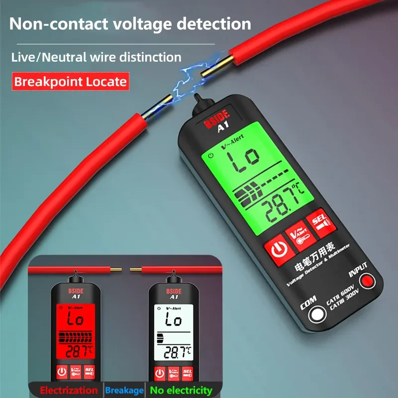 BSIDE A1 Voltage Tester Pen Multimeter 3-Results Show Breakpoint Electronic Tester AC DC Non-contact Live Auto Resistance Hz