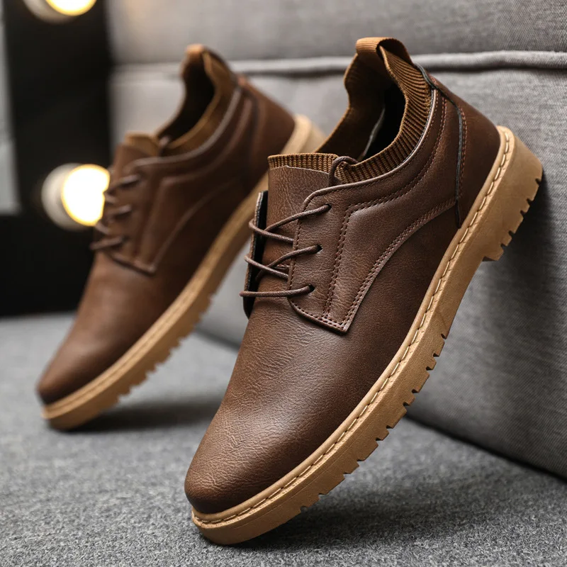 New Leather Casual Shoes For Men Leather Loafers Shoes Comfortable Anti-Slip Outdoor Slip On Sneakers