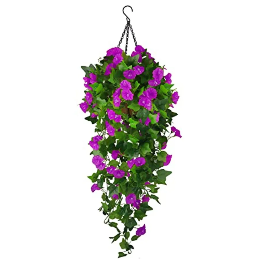 

Artificial Fake Hanging Flowers Plants Basket for Spring Outdoor Outside Decoration, UV Resistant Faux Plastic Fabric Flower Mo