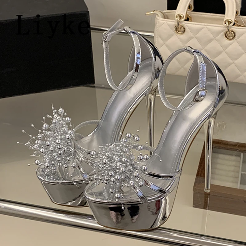 

Сексуальные женские босоножки Liyke на очень высоком каблуке 16 см, летние модные туфли с открытым носком для свадьбы и выпускного вечера, Zapatos De Mujer