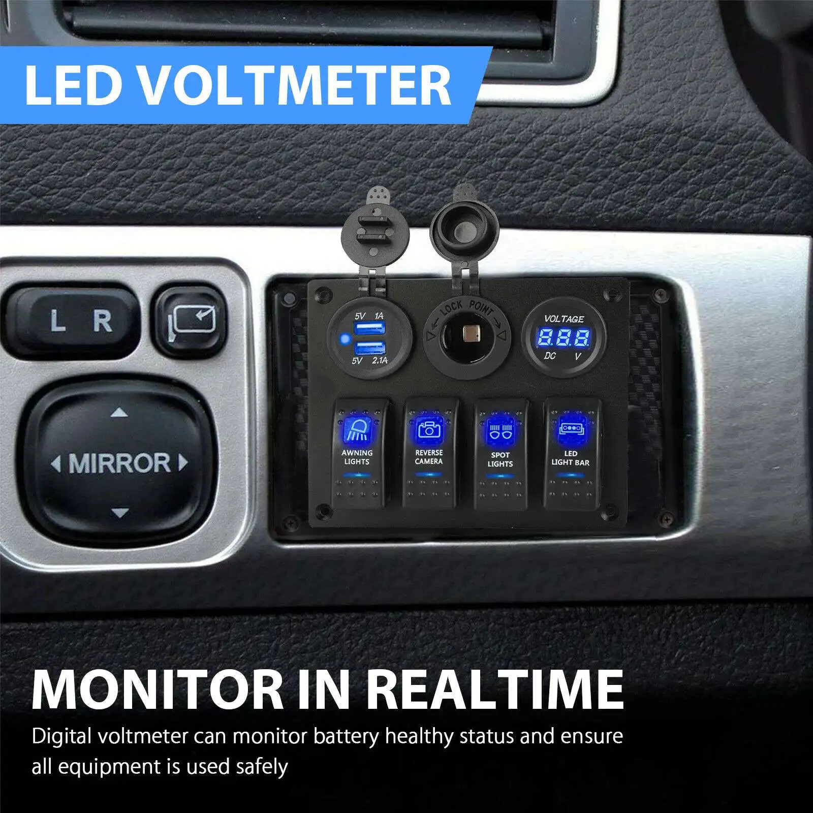 12-24V 4 Gang Toggle Blue LED Rocker Switch Panel Circuit Breaker Waterproof for Car Marine