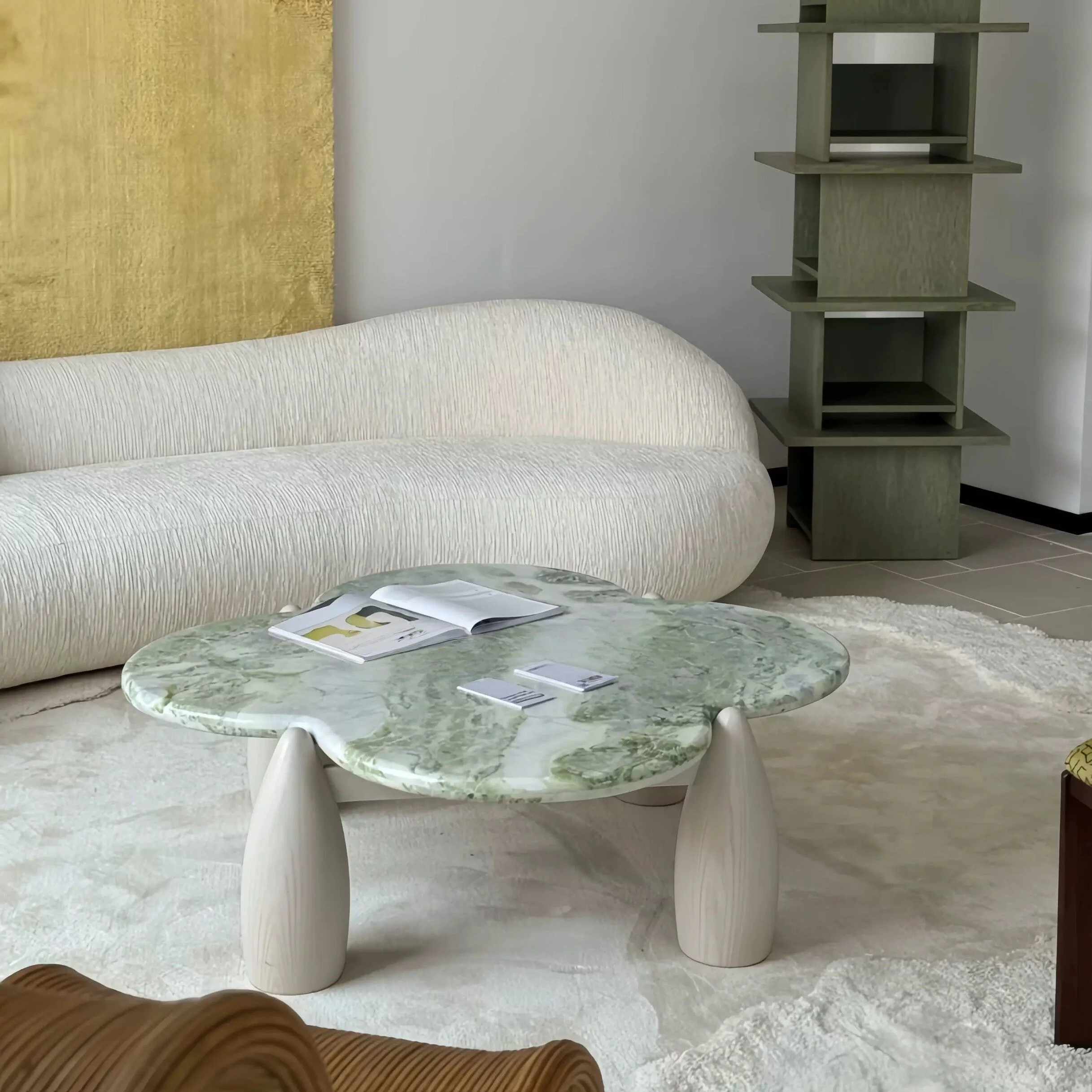 h*-Modern Minimalist Solid Wood Marble Coffee Table Designer Model 05 Home Use Luxury Stone Cream Style Four-leaf Clover Design