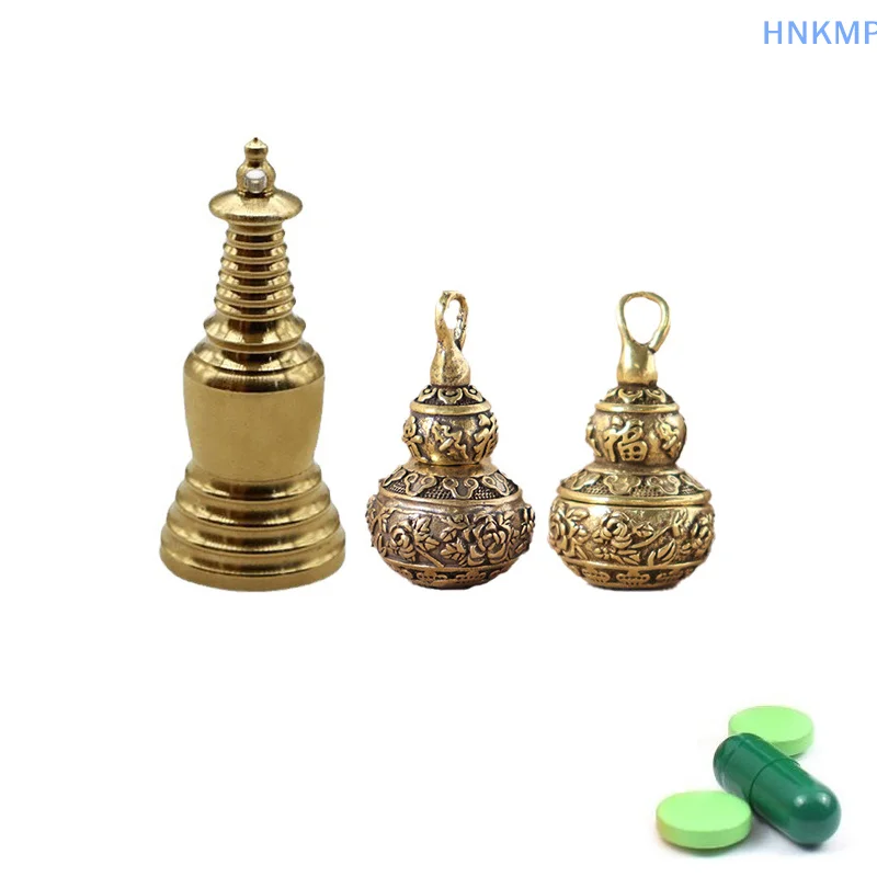 Brass Gourd Urn Jar Pendant Calabash Keychain Jewelry Waterproof Pill Box Medicine Case Container Bottle Locket Necklac