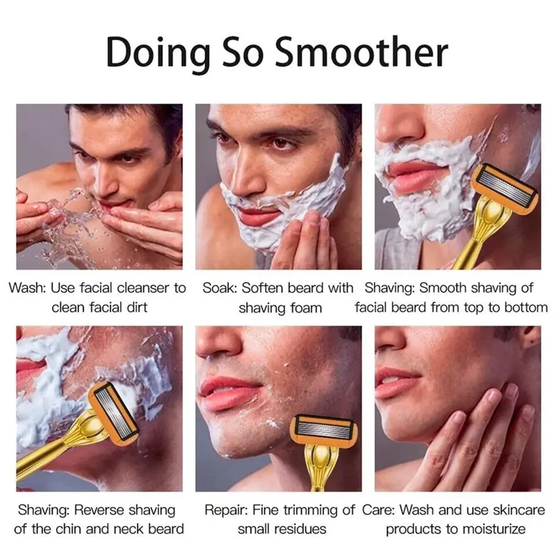 

B01C-6-Layer Classic Razors Razors Set Stainless Steel Blade Manual Safety Razors Reusable Blade Silicone Anti-Skid Layer