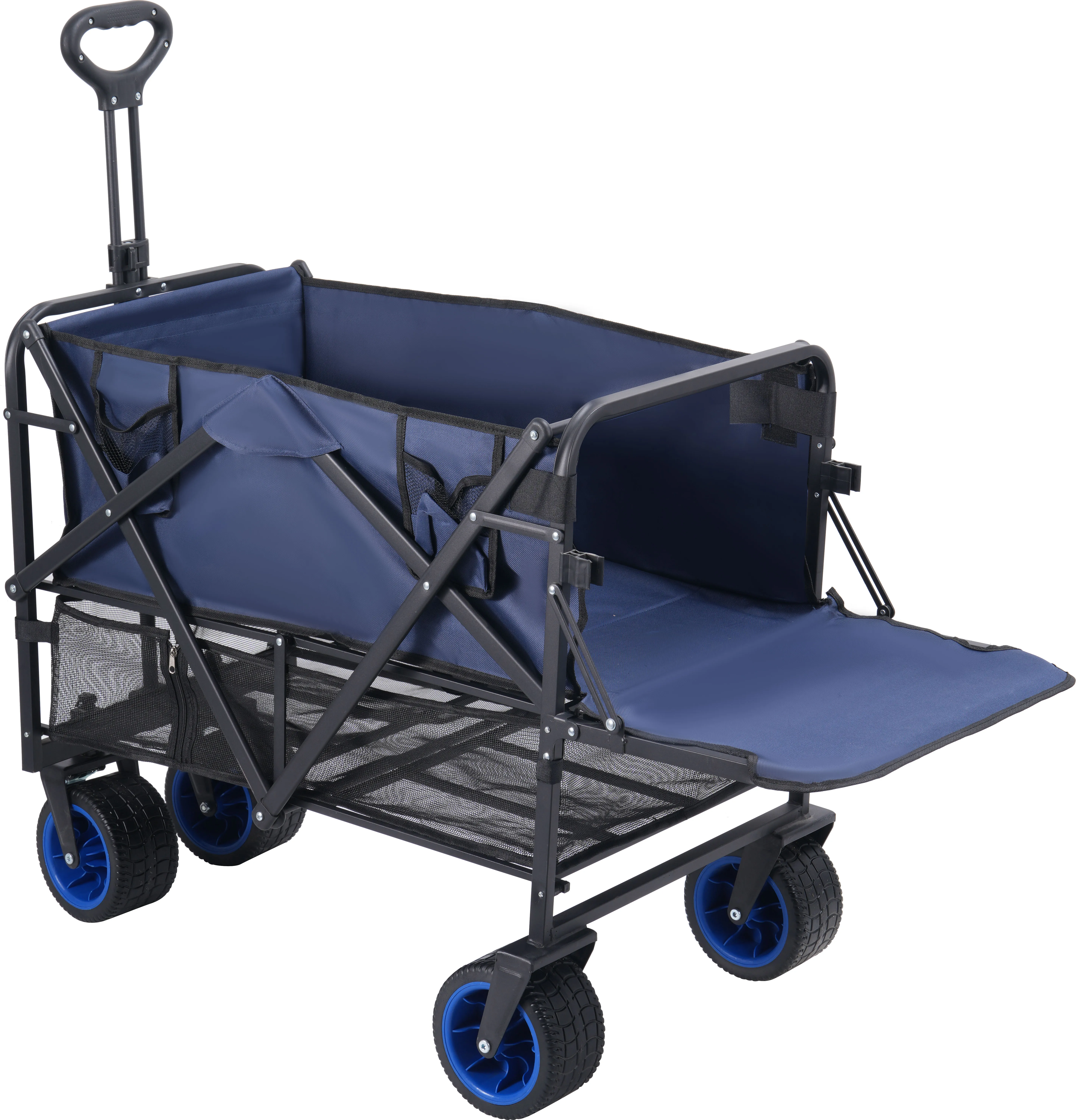 

Double Layered Space Cargo Wagon Cart Big Wheel Large Capacity Trolley with Open Bucket Camping Outdoor for Beach Picnic