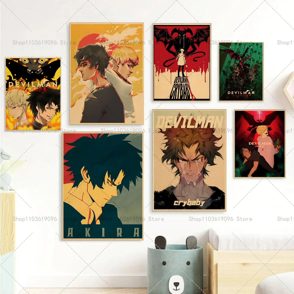 Anime Devilman Crybaby Poster Self-adhesive Art Waterproof Paper Sticker Coffee House Bar Room Wall Decor