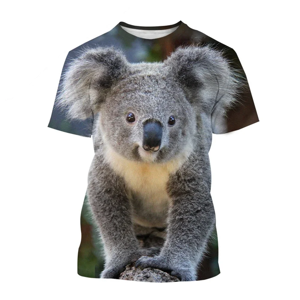 Popular Men Cute Koala Bear 3D Realistic Print T-Shirt Australian Animal Graphic Short Sleeve Crew Neck Novelty Casual Tee Tops