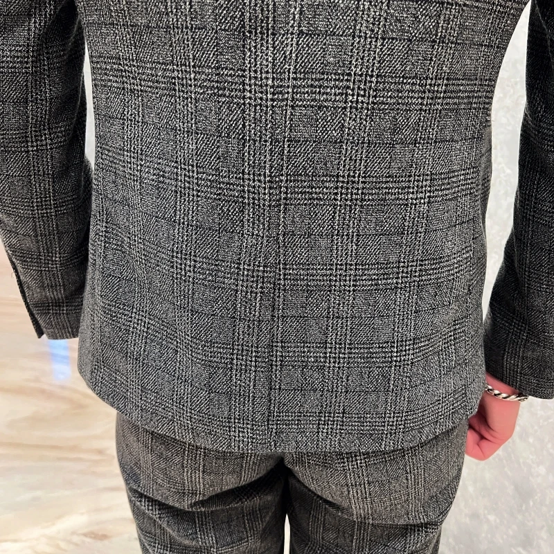2023 Men's British Fashion Three-piece Set Slim Fit Suit Vest Trousers Ensemble Handsome Trendy All-in-one Banquet Blaze 23 S546eabbeecf74a60bdea156ffff31e54S
