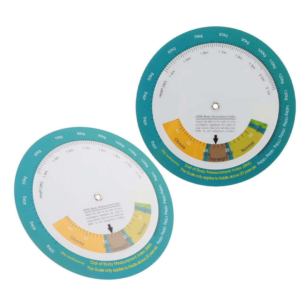 2 قطعة Bmi عجلة القياس الصحية جدار جبل آلة حاسبة وزن الجسم أداة تخطيط النظام الغذائي سهلة القراءة تتبع دقيق