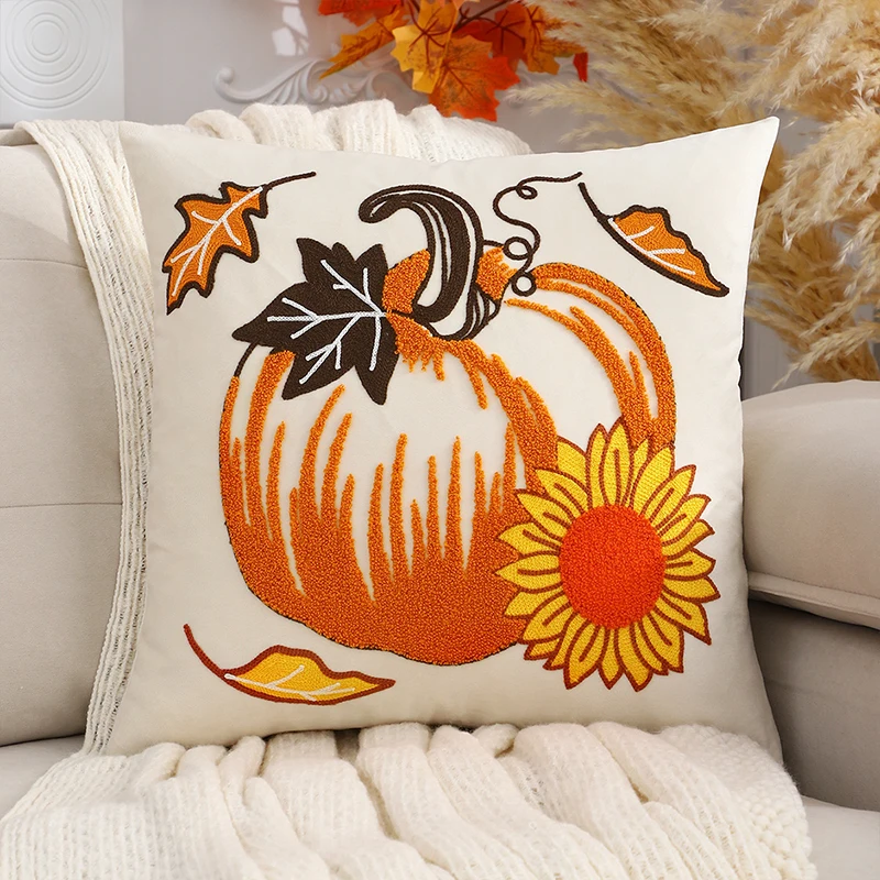 

Halloween Thanksgiving Pillowcase Pumpkin Embroidered Velvet Pillow Case Sofa Car Bedroom Decorative Cushion Cover