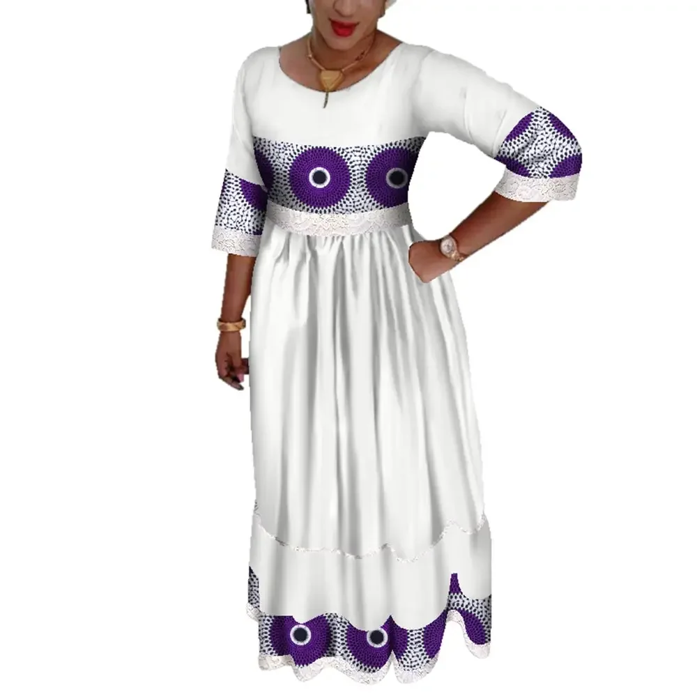 New African Dresses for Women Bazin Riche African Clothes Lace Pears Print Long Dresses Dashiki Women African Clothing WY3627