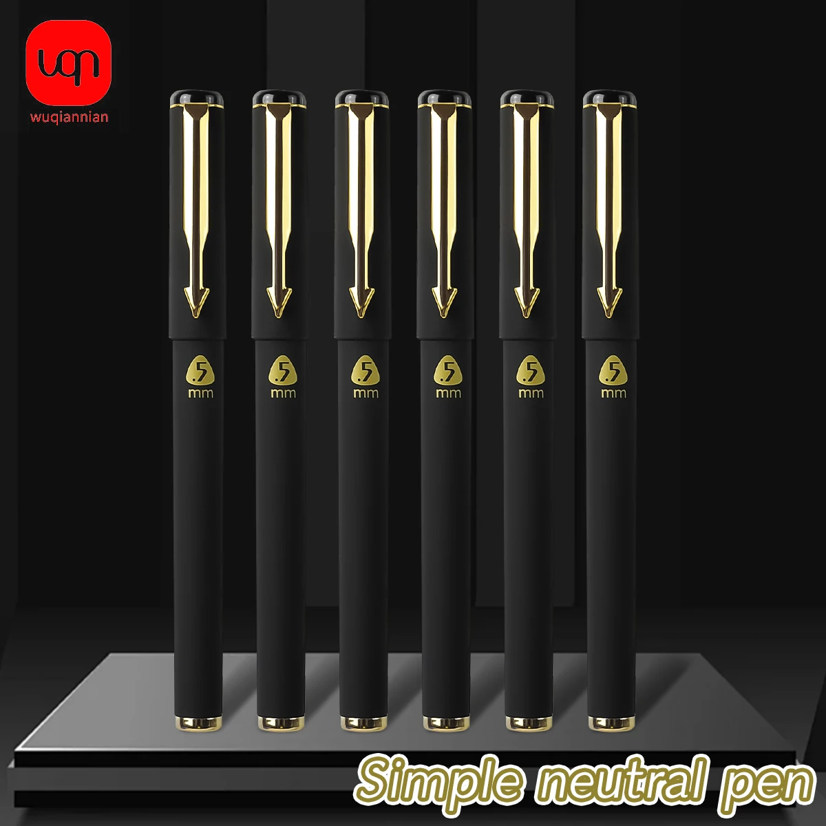 0.5mm Minimalist Matte Black Gel Pen with Gold Arrow Clip,Smooth Writing,Office Signature Ballpoint Pen,School Office Stationery