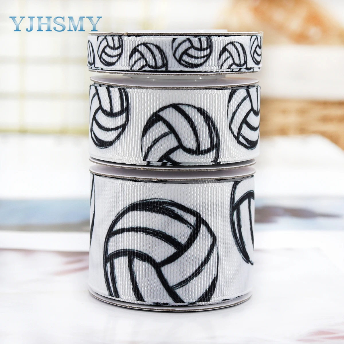 Black and White Satin Ribbon Print Volleyball Ribbon Printed Ribbon for DIY Crafts Gift Wrapping Wedding Party Decoration