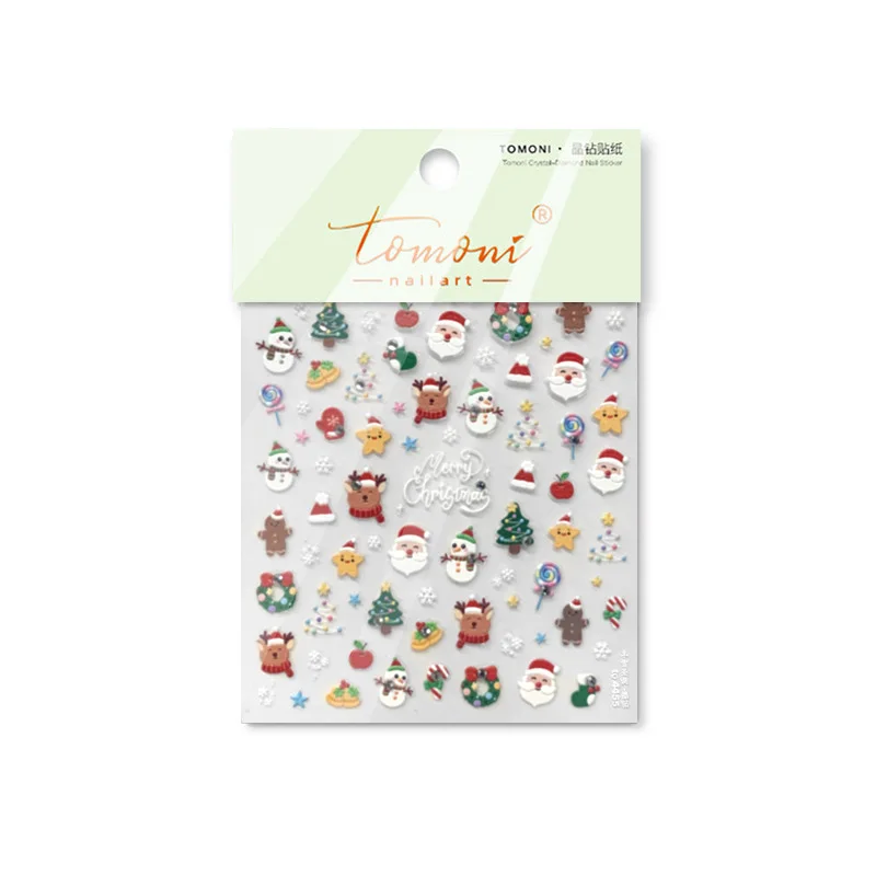 5D Relief Lovely Cute Merry Christmas Santa Claus Snowman Tree Garland Adhesive Nail Art Stickers Decals Manicure Ornaments