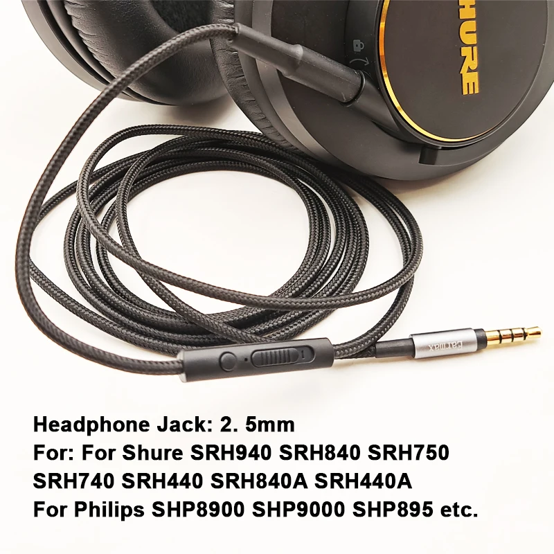 ใหม่สำหรับ Shure SRH840A SRH440หูฟังสำหรับโน๊ตบุ๊คโทรศัพท์มือถือ840A หูฟังคอมพิวเตอร์สายไมโครโฟน