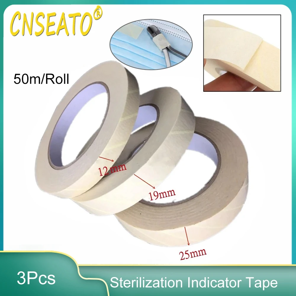 3Roll Dental Tape Sterilization Indicator Autoclave tape Oral Care Supply Teeth Whitening Accessories 12.5/19/25mmx50m