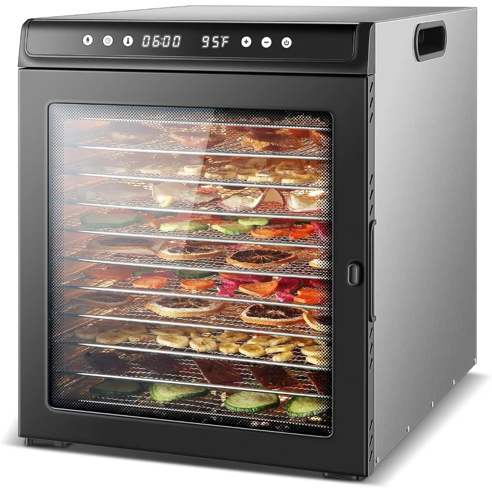 เครื่องอบแห้งอาหารสแตนเลส 12 ชั้น - ความจุขนาดใหญ่ 12.6 ตารางฟุต สำหรับอาหารและเนื้อแห้ง, เครื่องอบผลไม้ 1300 วัตต์