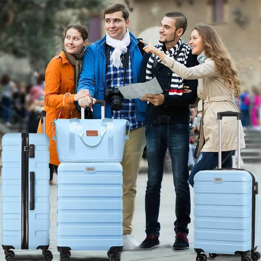 ชุดกระเป๋าเดินทางแบบแข็ง 5 ชิ้น น้ำหนักเบา พร้อมล้อ 4 ล้อ ระบบล็อค TSA และกระเป๋าถือขึ้นเครื่องสำหรับการเดินทาง