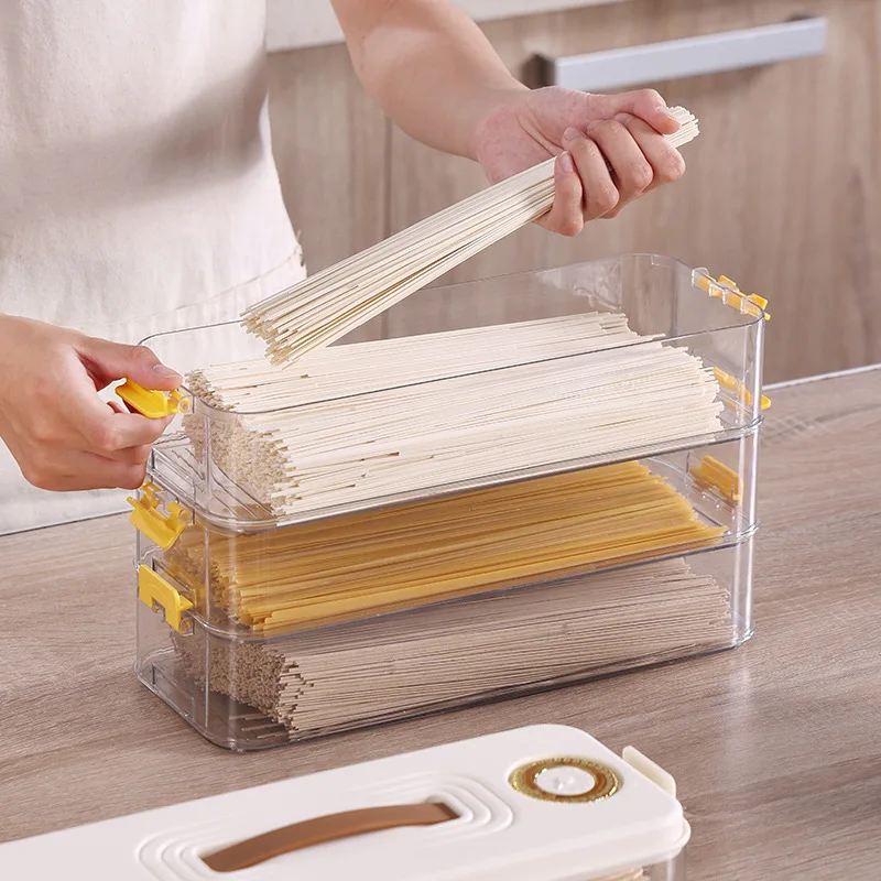 Kitchen Cupboard Refrigerator Sealed Pasta Storage Box Pantry Spaghetti Noodle Container Organizer 3/4 Layer