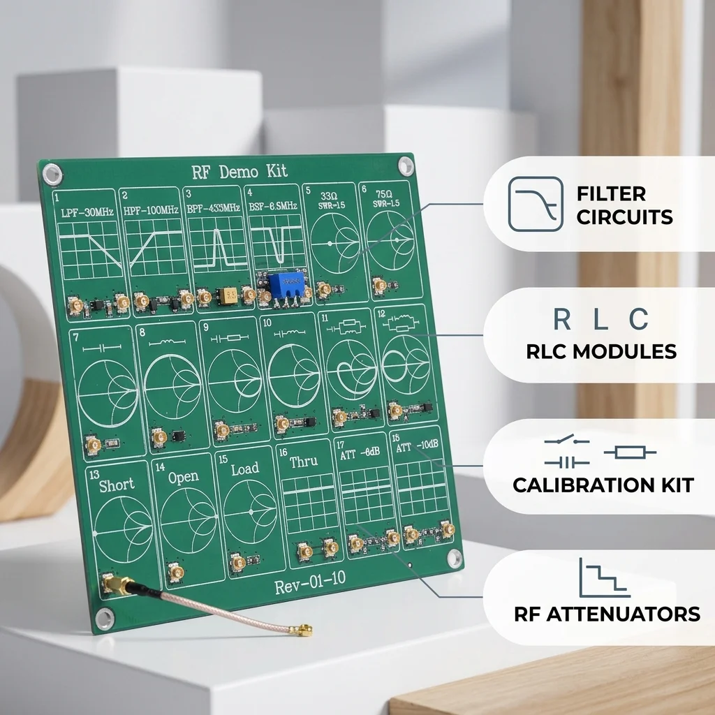 RF Test Board, 18 Functional Modules RF Demo Kit NanoVNA RF Test Module Vector Network Analyzer Board Filter/Attenuator Module