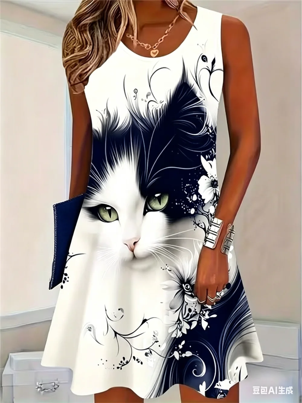 2026 New Fashion Cat Pattern Women Mini Dresses Summer Sleeveless 3D Printed Street Hip Hop Ladies Dress 3XL Plus Size Dress