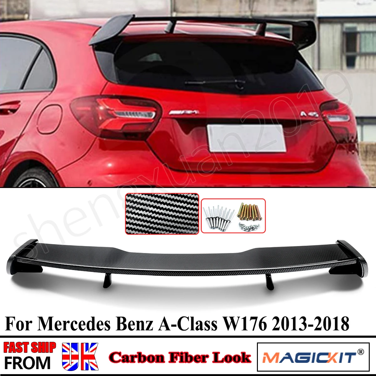 

Задний спойлер на крышу в стиле A45, замена для Mercedes W176 A-Class A200 A180, спойлер на крышку багажника с эффектом углеродного волокна 2013-2018 Magickit