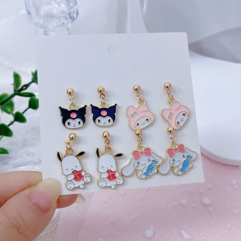 Sanrios Earrings Kuromi Cinnamoroll Anime Exquisity Silver Jewery Cartoon Melody HelloKittys Ear Stud Girl Party Birthday Gift