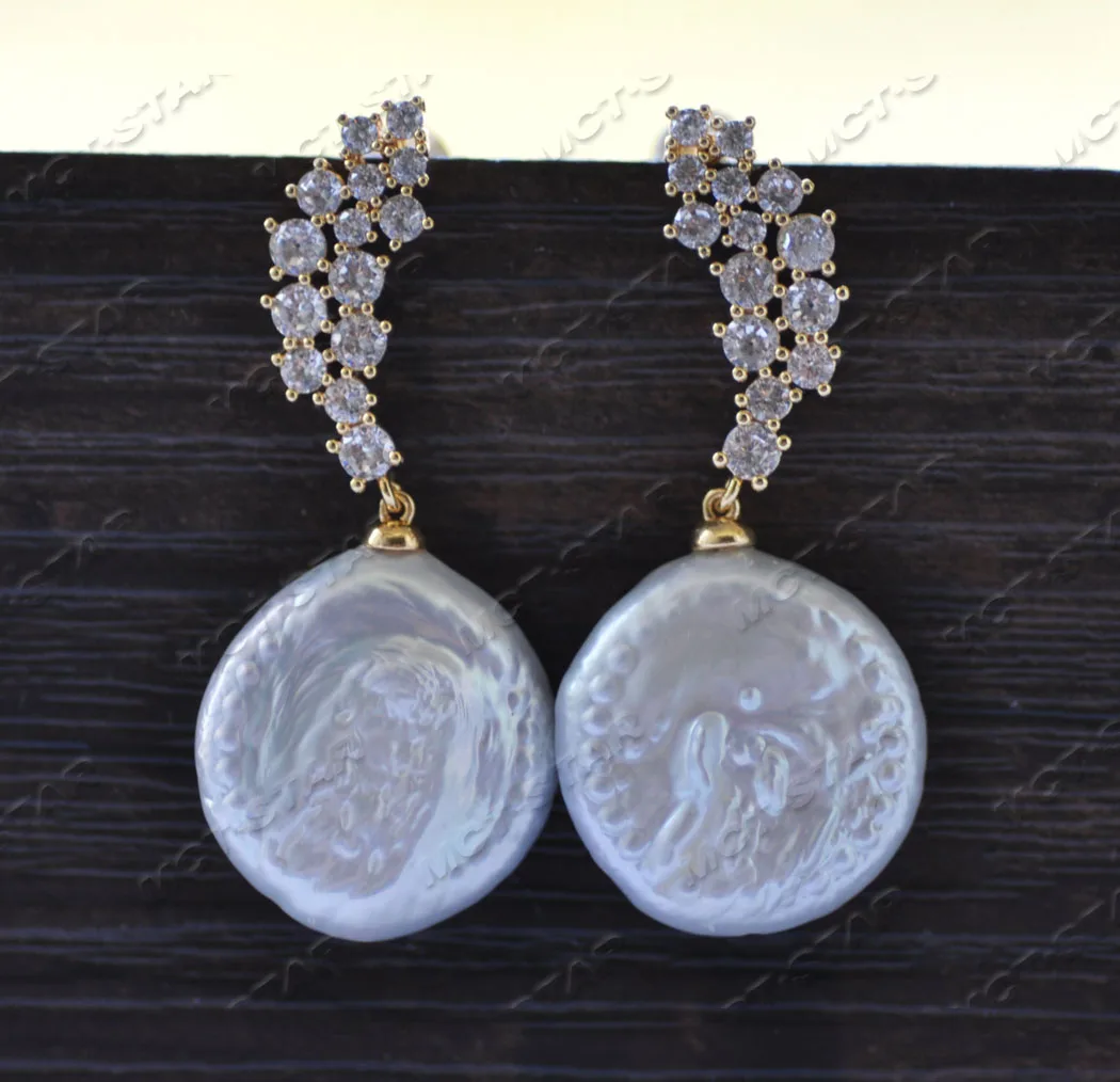 

MTC · Звезда Z11980, 20 мм, белая монета FW, жемчуг, Висячие, позолоченные CZ серьги