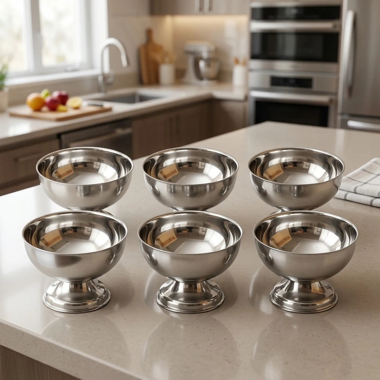 Set Of 6 Stainless Steel Ice Cream Bowls Small Serving Salad Dessert Cups Reusable Metal Tableware For Kitchen Dining Party