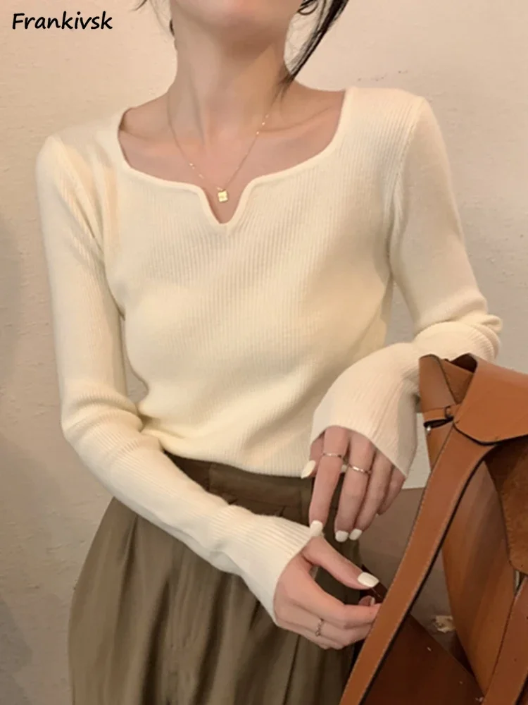 Sweaters Women S-5XL Slim V-neck Long Sleeve Autumn Elegant Office Lady Comfortable Breathable All-match Chic Simple Solid Fit