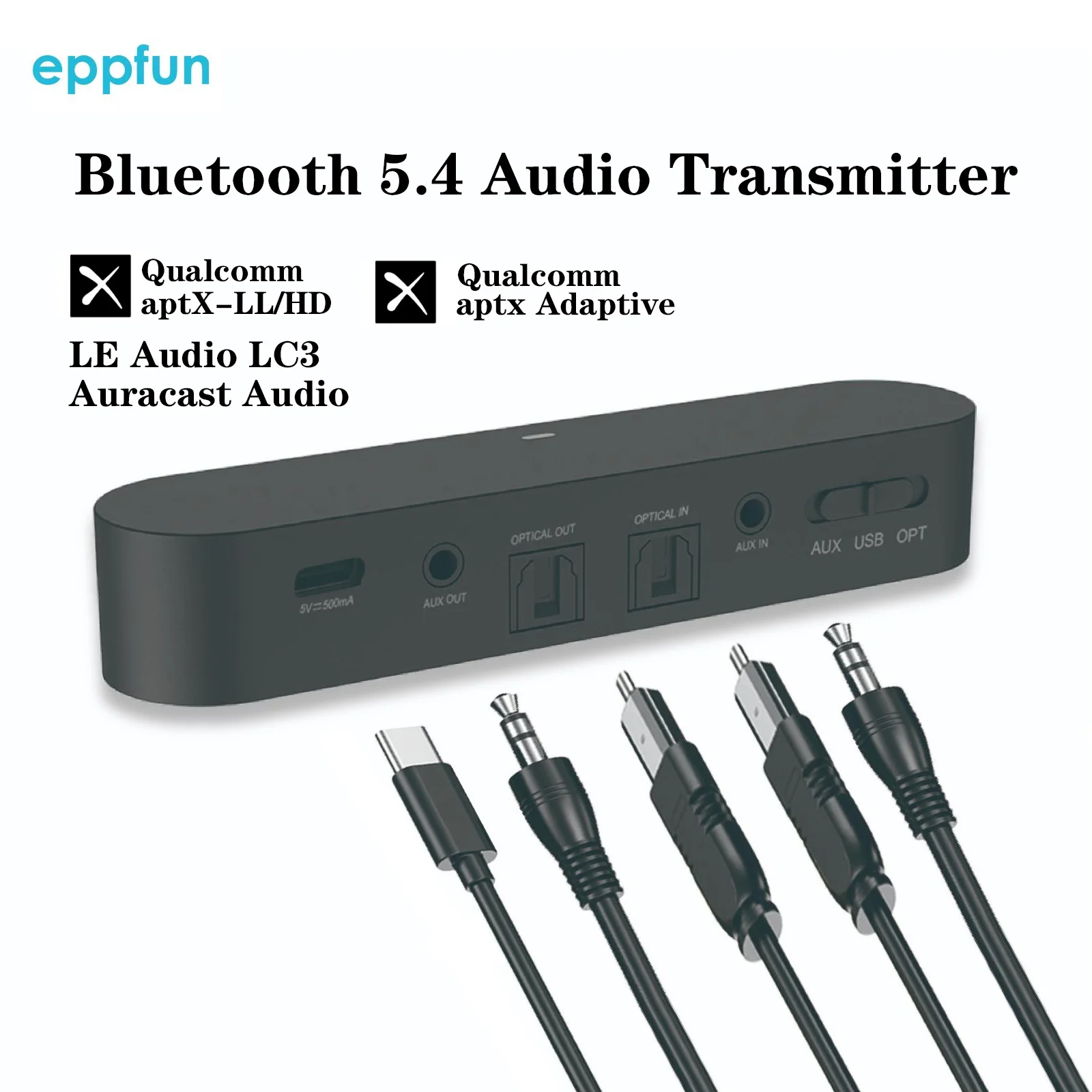 Eppfun Le Audio Aptx Lossless Bluetooth 5.4 Transmitter for TV/PS5, 96K/24bit Wireless Adapter with Encrypted Auracast LC3 Audio