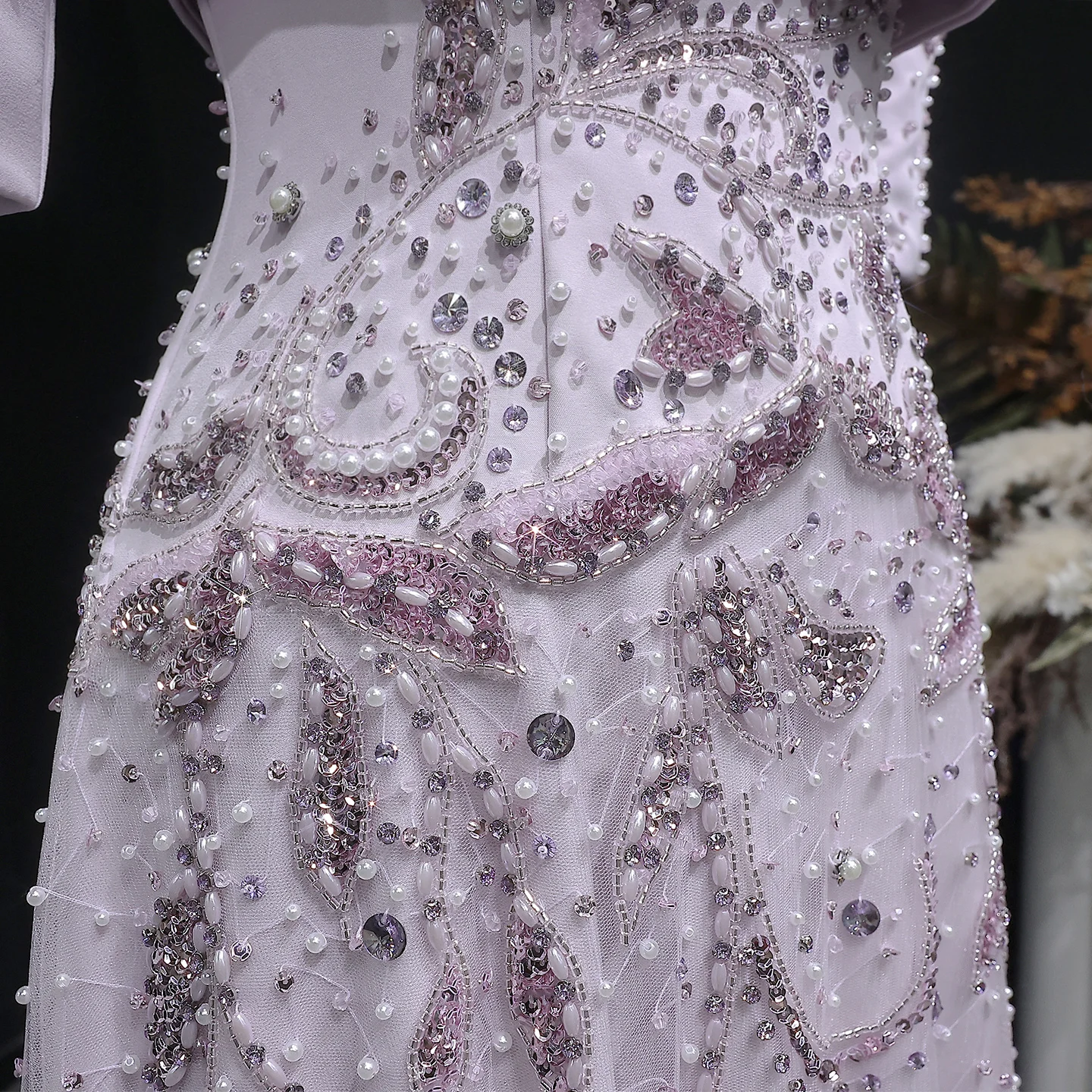 Sharon Said Luxuriöses zweiteiliges Abendkleid in Blush Pink mit Perlenstickerei, formelle Abendkleider für arabische Frauen, SS518, maßgeschneidert – Detail 12