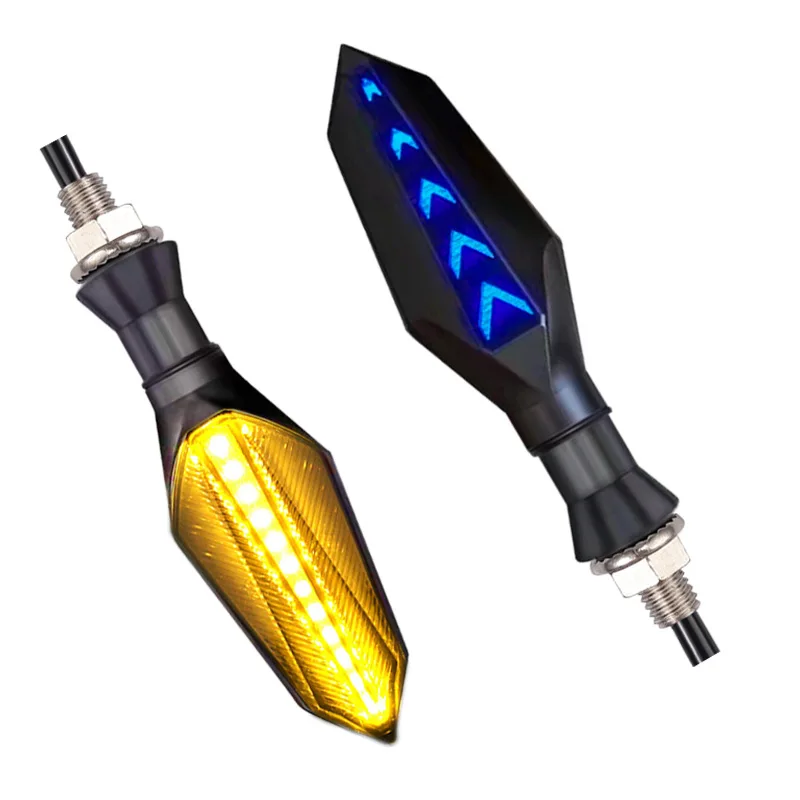 17LED Motorcycle LED Blue Light Arrow Turn Signal Lamp Sequential Flowing Indicator Lights Running Light Amber Double Color 12V