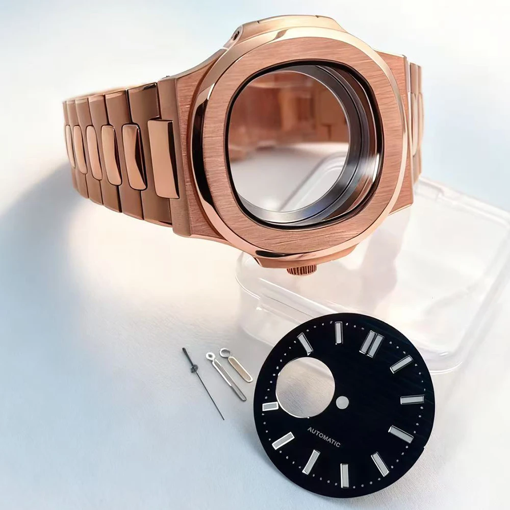 

Модный корпус и ремешок из высококачественной нержавеющей стали NH38 цвета розового золота, светящийся циферблат диаметром 30,5 мм с аксессуарами для стрелок часов.