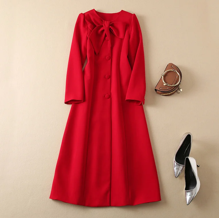 Kate Middleton Elegant Dresses Women Luxury Bow Designer Evening Coat Dress Long Sleeve Fall Autumn Winter Ladies Clothes Female