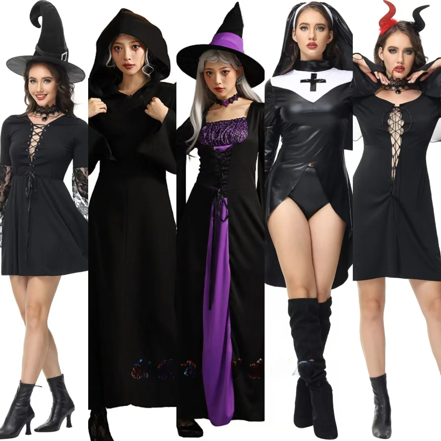 تنورة Bla Witch أزياء الهالوين الخفافيش الشيطان زومبي العروس نون الزي النسائي رداء طويل أداء المسرح التقليدي...