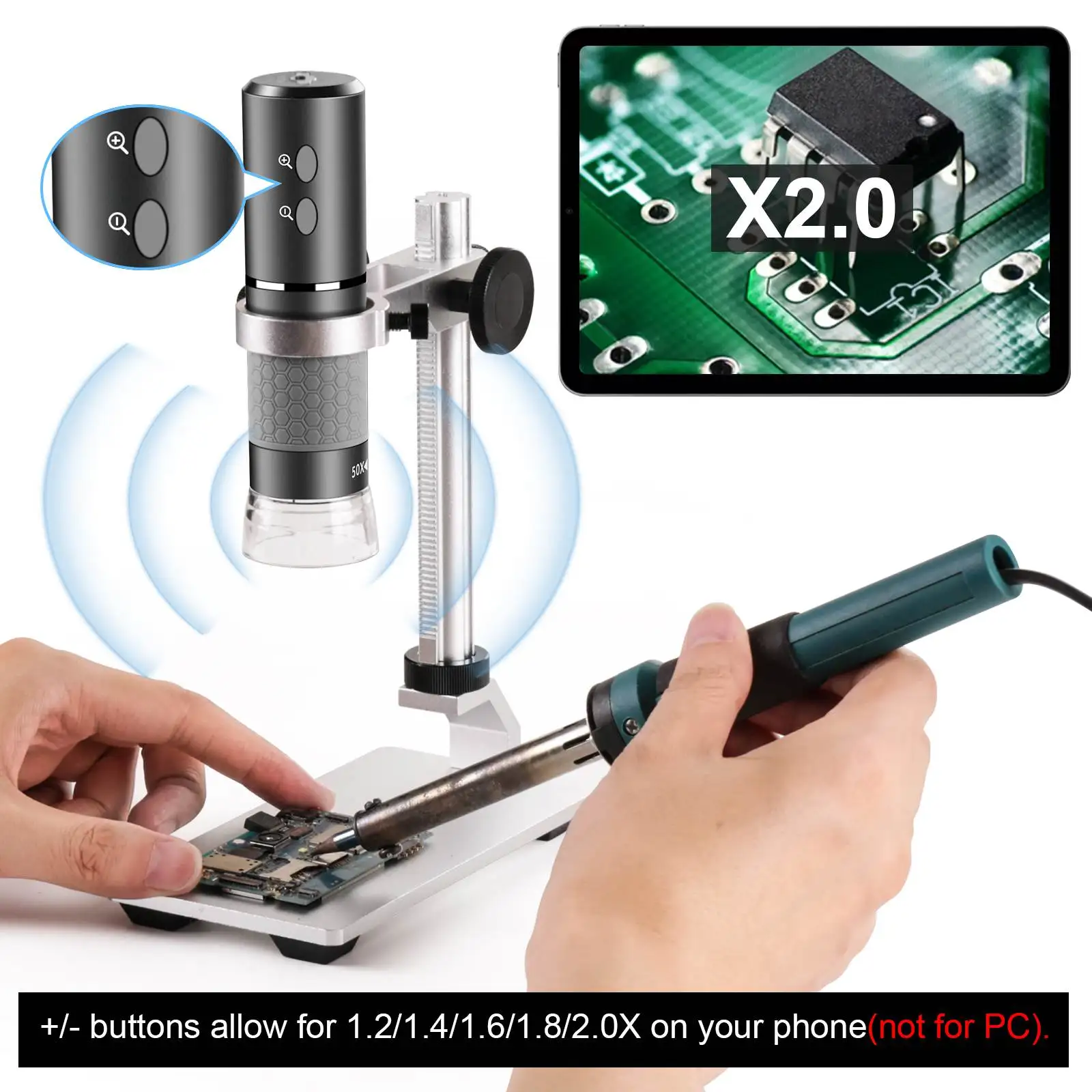 4K WiFi Microscope for iPhone Android,50 to 1000X Mini USB Digital