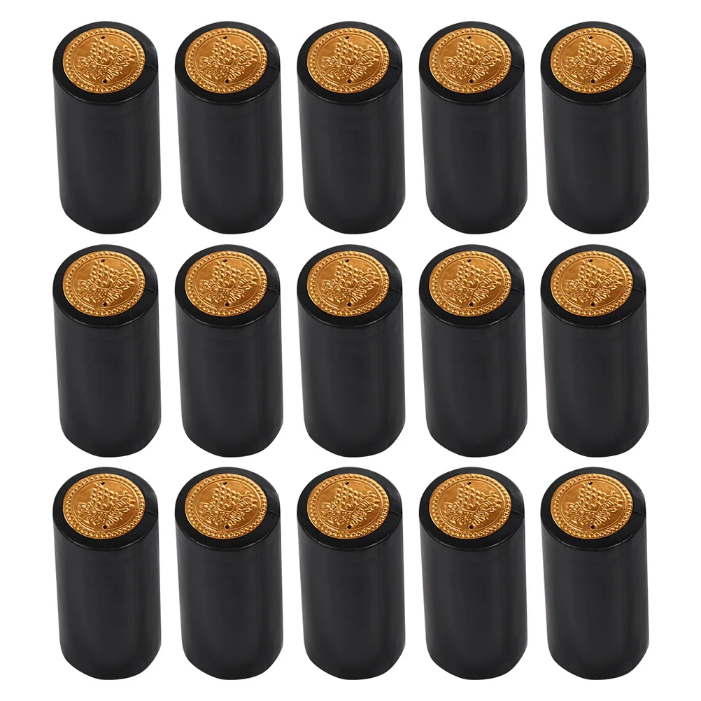 

50 Pcs Corks Red Bottle Shrink Film Heat Sealing Wrap Tops Caps Bottles Black