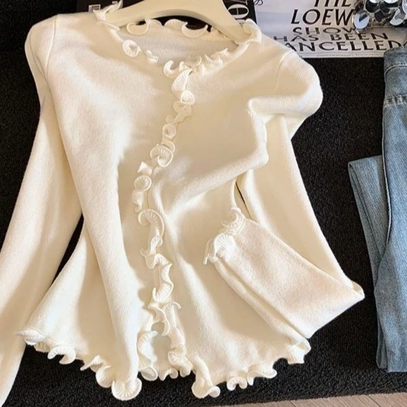 New Premium Ruffles Fungus Cardigan Knit Korea Chic Minority Slim Sweaters Vest Unique Literary Office Lady Soft Jumper