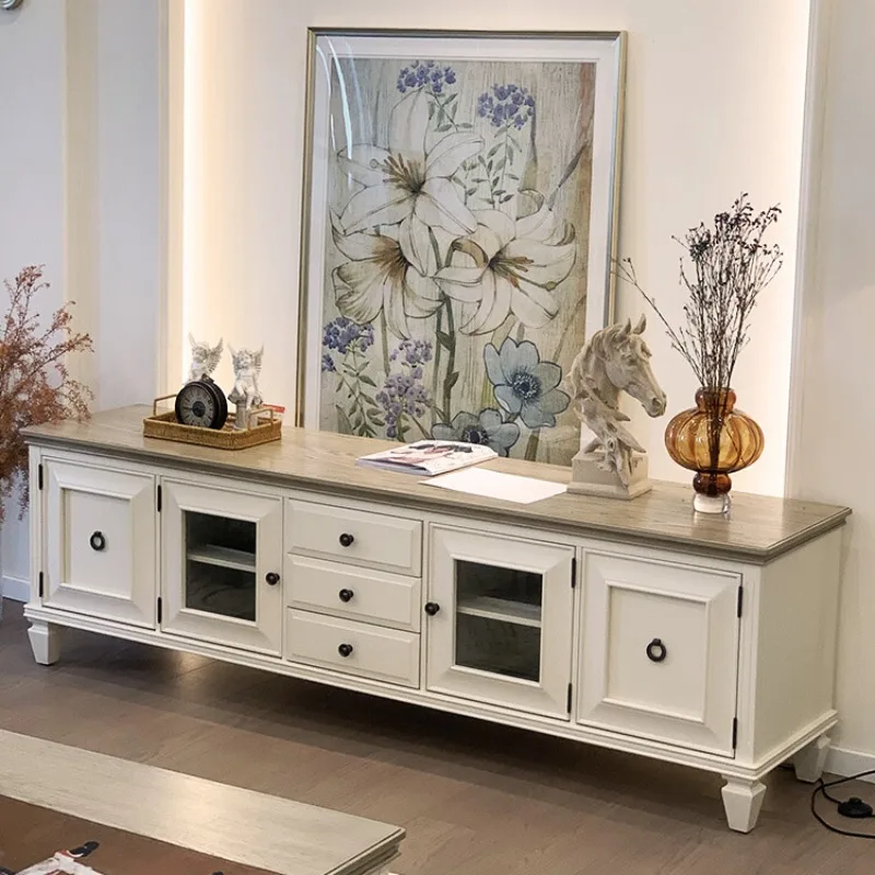 

wood cream white high audio-visual cabinet Mediterranean floor cabinet living room furniture coffee table combination