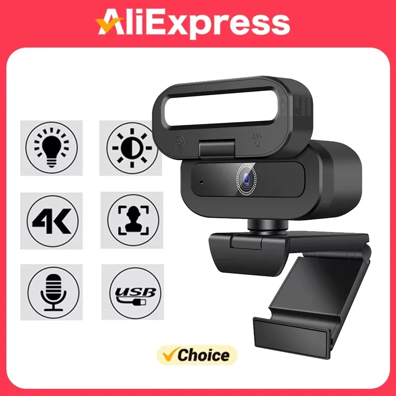 2026 New 4K Webcam for PC with LED Fill Light HD 2K Comperter Camera with Microphone Autofocus Streaming Web Camera