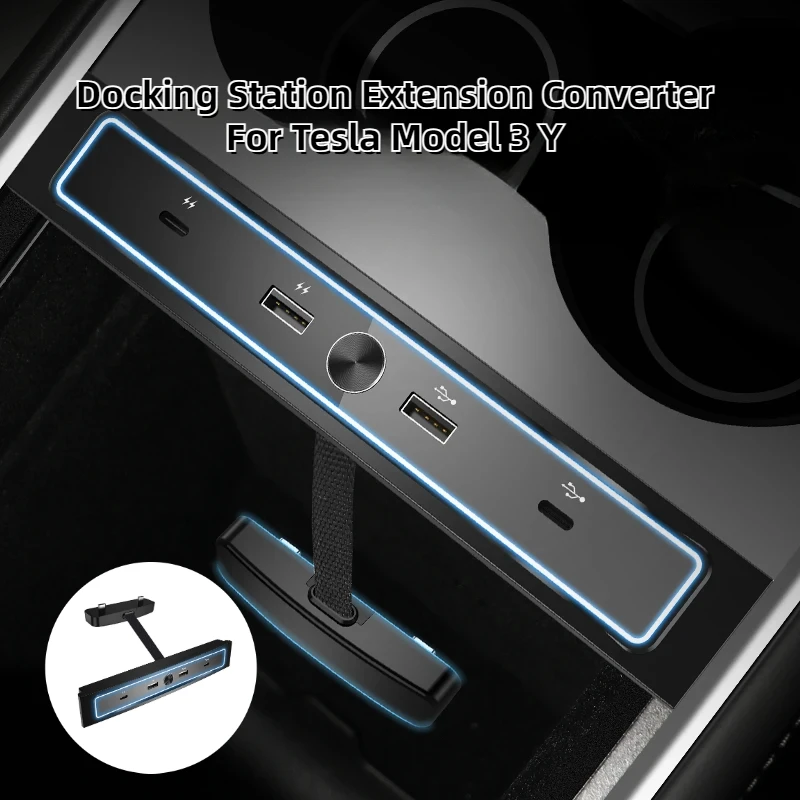 

For Tesla Model 3 Y Docking Station Extension Converter Intelligent USB Hub Center Console Adapter Quick Charger Car Accessories