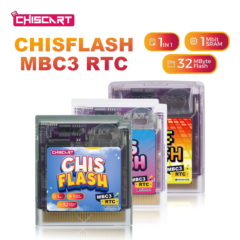 Image of Chiscart MBCX MBC3 RTC V1.0 Flash-Kartusche 32MByte 1Mbit SRAM Kompatibel mit Game Boy Color, GBA, GBA SP Konsole Unterstützt Chisburner