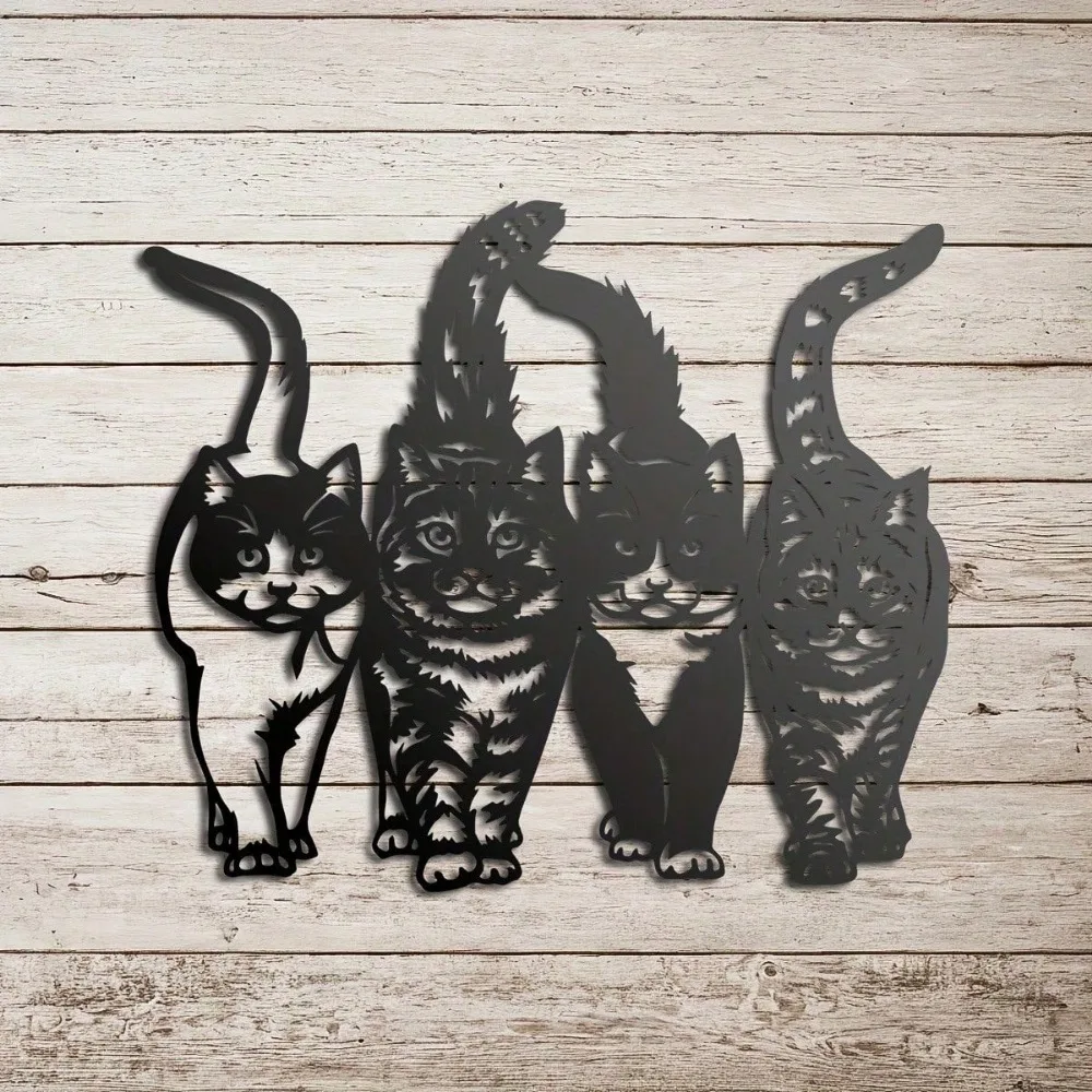 Playful Cat Metal Wall Art, Feline Artistic Iron Decor, Rustproof Home Decoration for Living Room