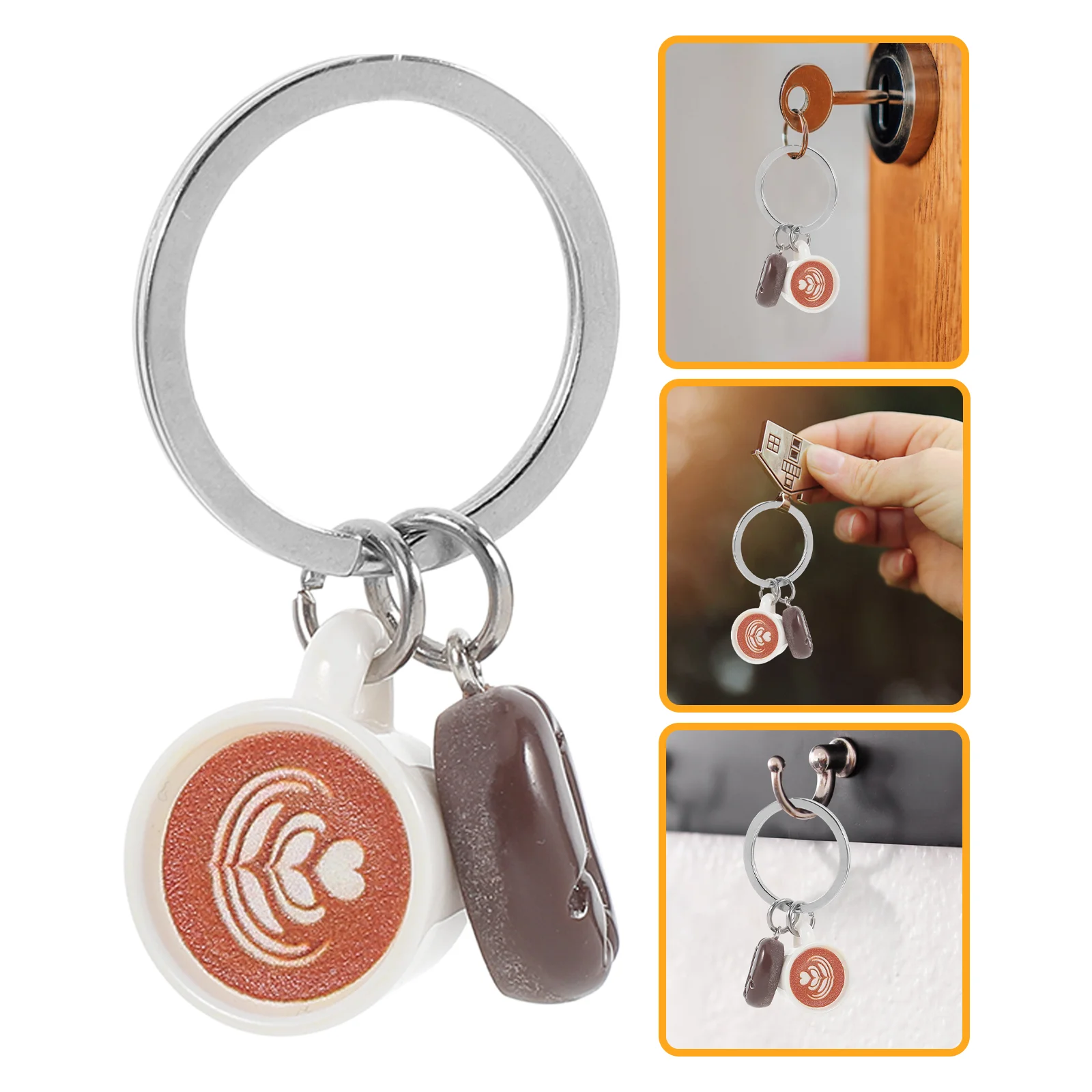 

Car Key Pendant Coffee Keychain Card Wallet Metal Ring Lover Resin Bag Keychains Child Cell Phone Lanyard