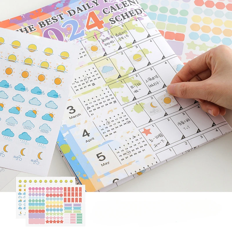 Calendario de póster mejorado con pegatinas elegantes, mejor planificador diario, calendario de escritorio escolar, 2024